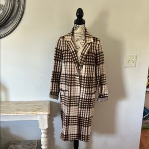 Rachel Rachel Roy Plaid One Button Knit Longline Sweater Jacket Women's size L